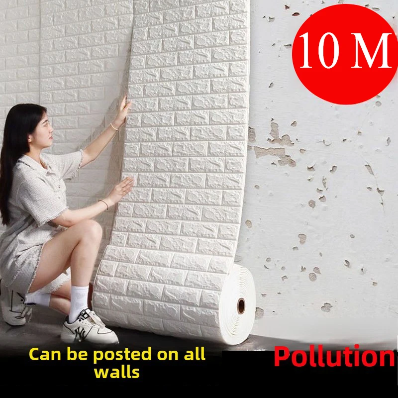 70cmx1/5/10m 3D Foam Self-Adhesive Wallpaper Waterproof Brick Wall Stickers Living Room Bedroom Wall Stickers Home Decoration