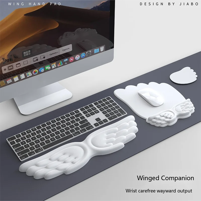 Wing Shaped Silicone Wrist Rest Mouse Pad Ergonomic Desk Mat for Office Gaming 13 Colors with Keyboard Support