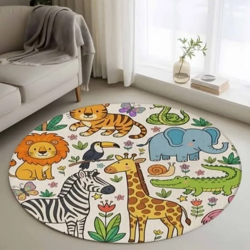 Cartoon City Traffic Round Rug Living Room Fire Truck Mixer Carpet Playroom Home Decor Floor Mat Desk Area Rugs Chair Mats