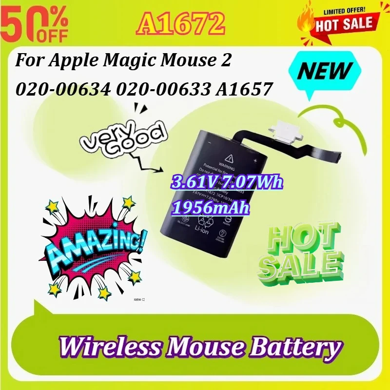 

New A1672 3.61V 7.07Wh 1956mAh Battery for Apple Magic Mouse 2 020-00634 020-00633 A1657 Wireless Mouse Hight Quality Batteries