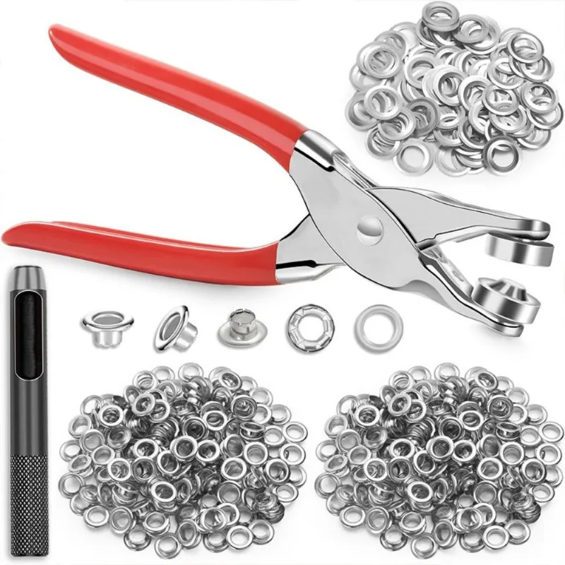 12mm Grommet Eyelet Pliers Kit Silver 320 Sets Eyelets With Punch Tool Metal Grommet Rivet Installation Hand Tool Set