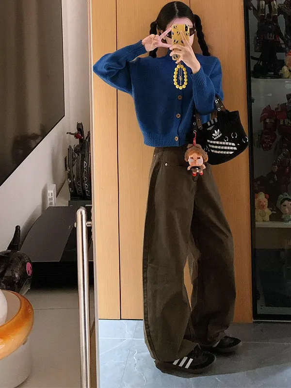 

High Waist Wide Leg Knife Jeans Loose Fit Korean Japanese Workwear Straight Leg Pants plus Size Slimming Casual Jeans