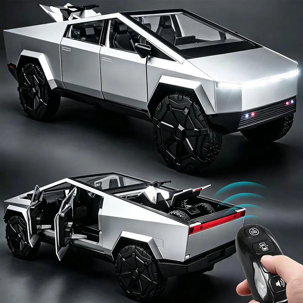 

1:24 Pickup S680 Model Toys Alloy Diecast Car Front Wheel Steering Doors Opened Sound Light Pull Back Vehice Boy Christmas Gift