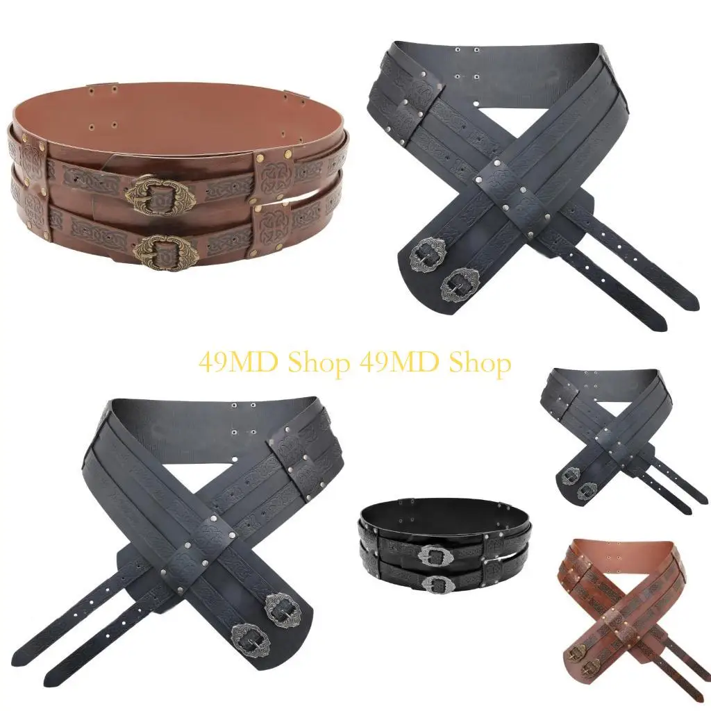 49MD Cosplay Embossed Belt Wide Belt Medieval Brown Waistband for Photoshoots