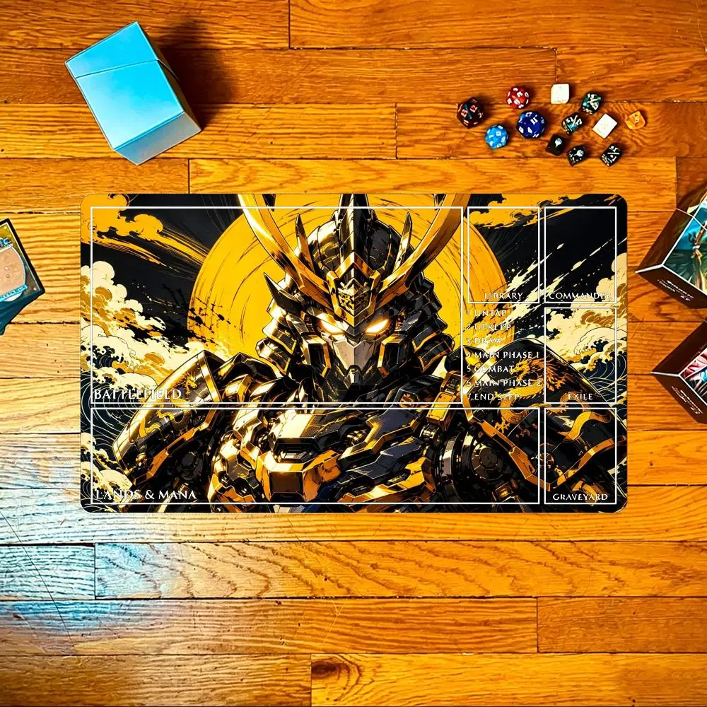 Futuristic Style Mecha Large TCG Playmat Golden Dragon Samurai & White Robot Three Templates Available Stitched Duel Game Mat