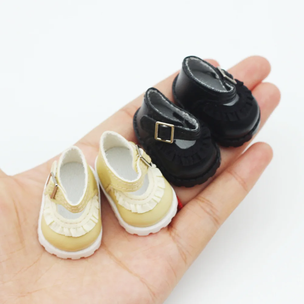 3.8X2.3cm Labubu Schoenen Geschikt voor 17cm Katoenen Poppen Macaron Vinger Schoenen Poppen Prinses Kant Lederen Schoenen DIY Accessoires Speelgoed