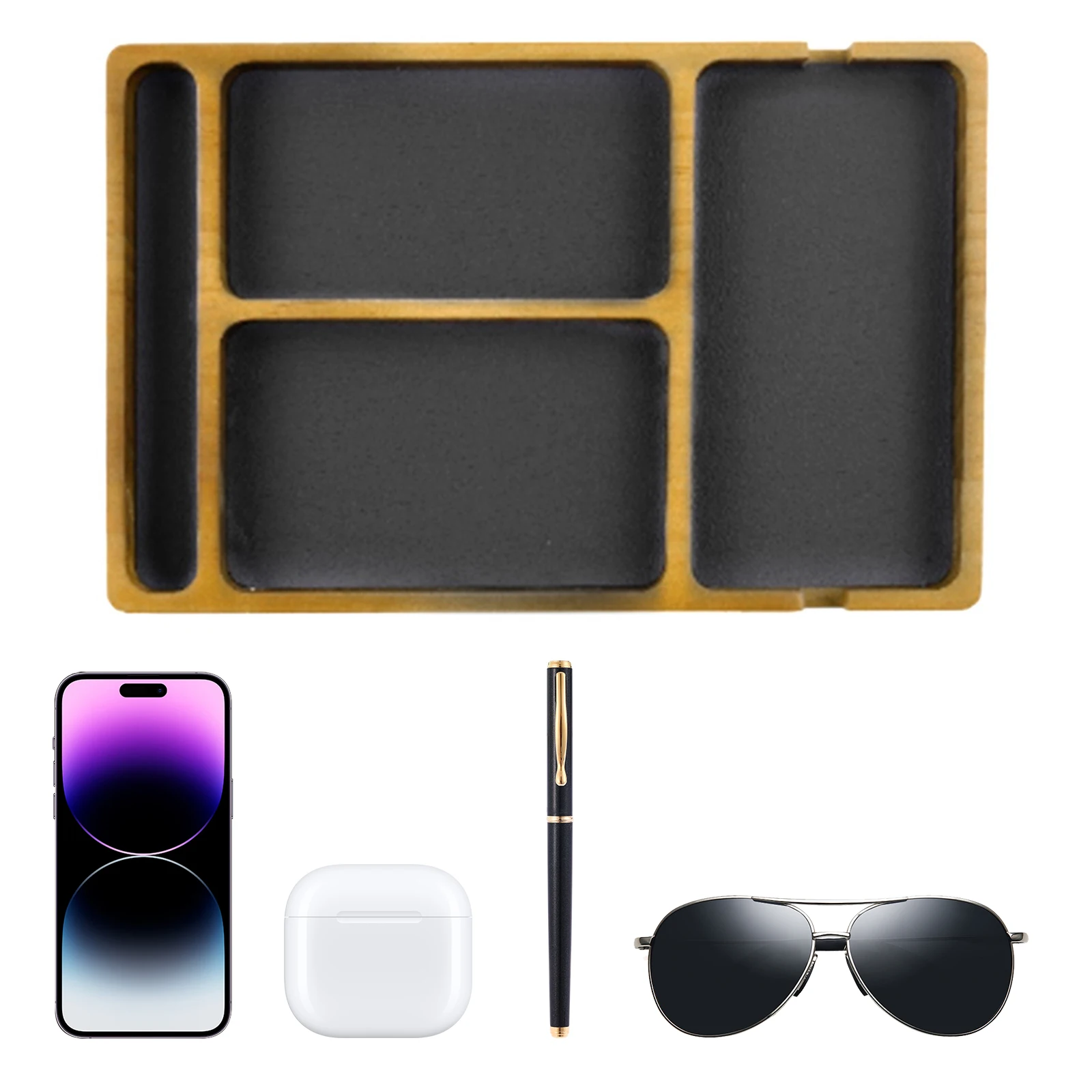 

Органайзер для прикроватной тумбочки и рабочего стола для мужчин и женщин с кожаной вставкой, лоток для хранения ключей, часов, кошельков и украшений