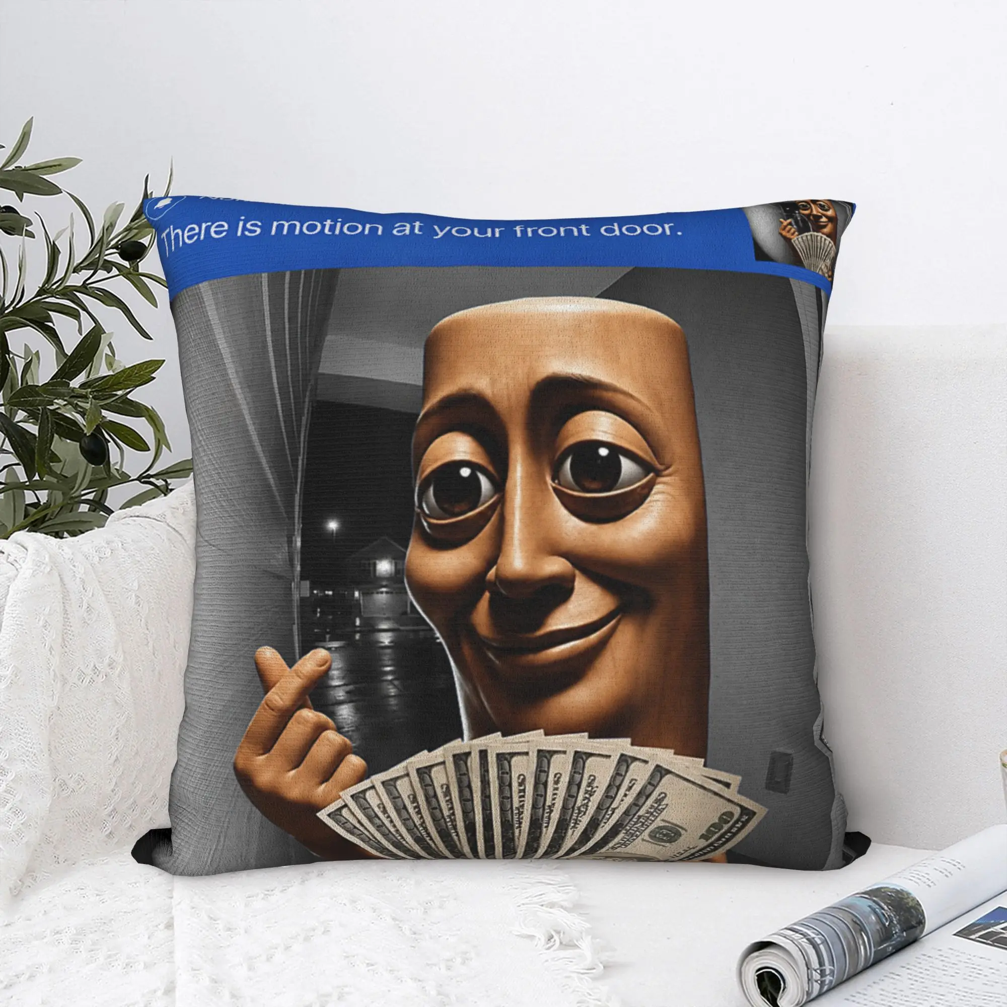 There is Motion At Your Front Door Tung Tung Sahur Meme Pillow Case Square Pillow Cover Pillowcases For Sofa Home Decoration