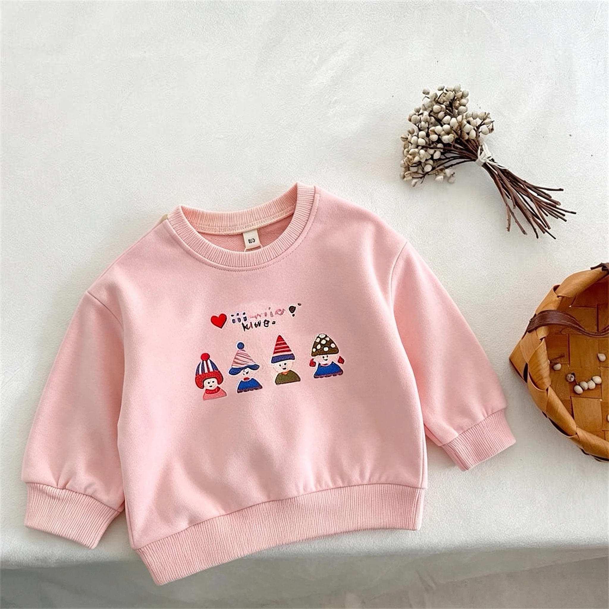 Pink Printed Girls Sweatshirts Autumn Clothing New Fashion Versatile Children Long Sleeve Crewneck Hoodies Kids Clothes 0-6 Age
