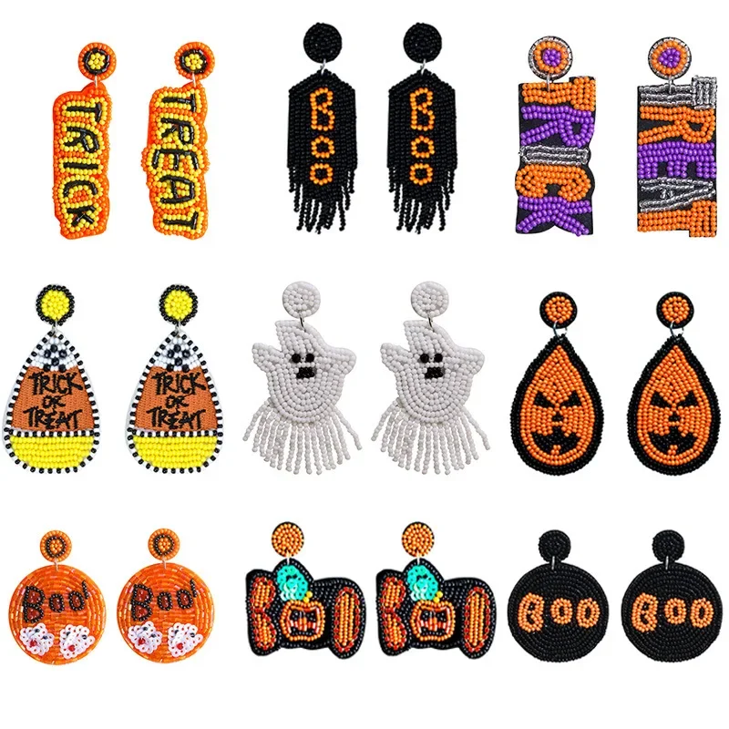 

Rice bead earrings Play tricks All Saints' Day Originality Hand knitting Bohemia Fashion Simple Pumpkin Ghost Beaded earrings