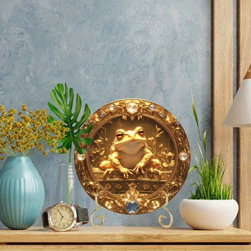 Frog Golden Toad Themed Art Deco Wreath, Round Aluminum Metal Decor for Home, Cafe, Wall Decoration, Perfect Holiday Gift