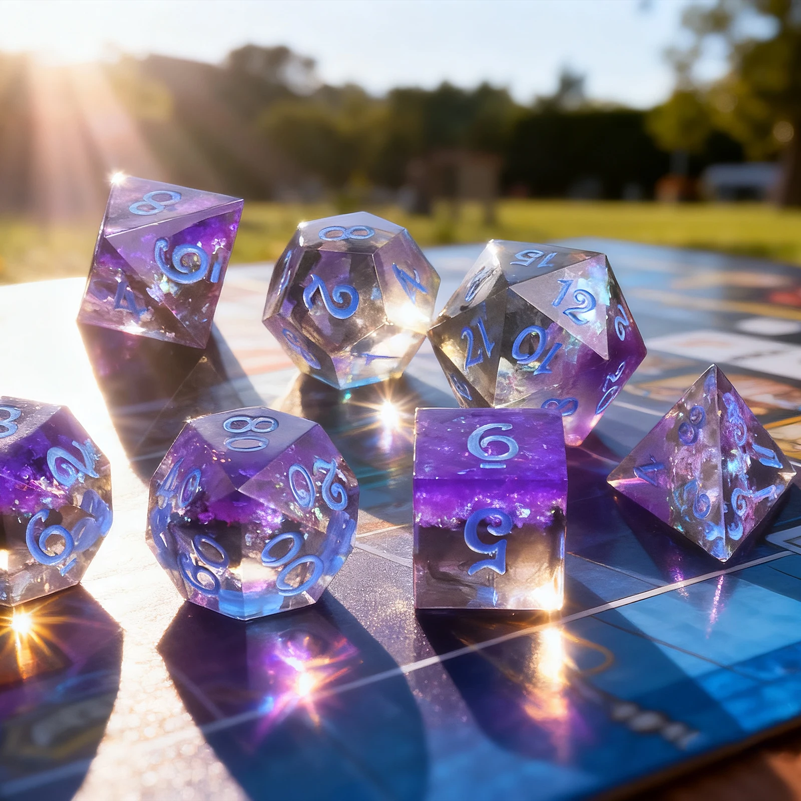7-Piece Transparent Purple Starry Sky Polyhedral Dice Set – For Dungeons & Dragons (D&D) & Other Foreign Tabletop