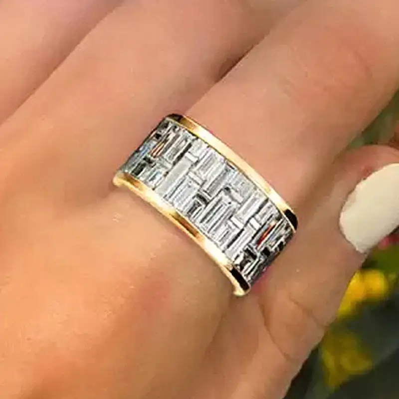 Huitan Damenring im schlichten Stil, zweifarbig, mit brillantem Zirkonia, Vintage-Party-Accessoires, wunderschöner Schmuck für den Alltag