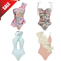 Traje de baño de una pieza con espalda descubierta y flores 3D Halter, ropa de playa Sexy, ropa de vacaciones, venta de Sarong, liquidación