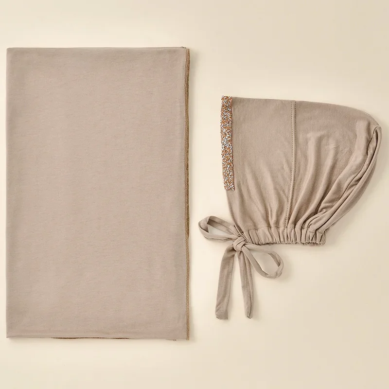 2 шт., мусульманский модальный трикотажный шарф, хиджаб с бриллиантами, регулируемые внутренние шапки, мягкие женские мусульманские хиджабы, женские модные аксессуары, комплект