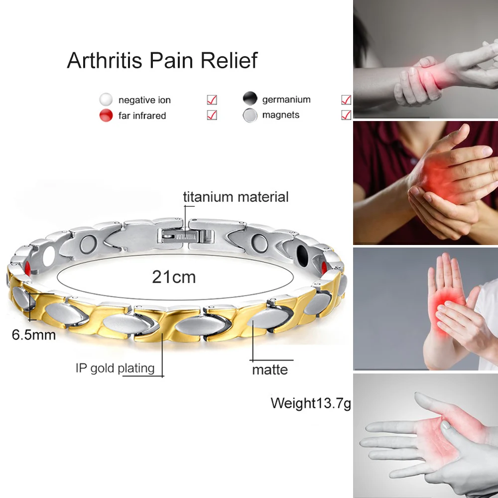 Pure Titanium Magnetic Bracelet for Women Anti-allergy 21cm Germanium Matte Gold-color Chain Magnet Bracelet Benefits Arthritis
