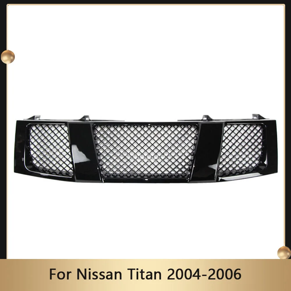 Car Grid Shell Bumper Ventilation Grille Front Face For Nissan Titan 2004 2005 2006 Gloss Black Racing Grills Upper Trim Cover