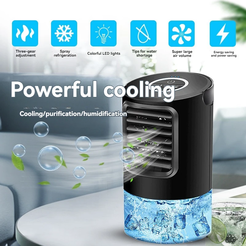 Spray desktop air cooler water-cooled mobile air conditioner mini portable cold fan colorful light humidification spray water