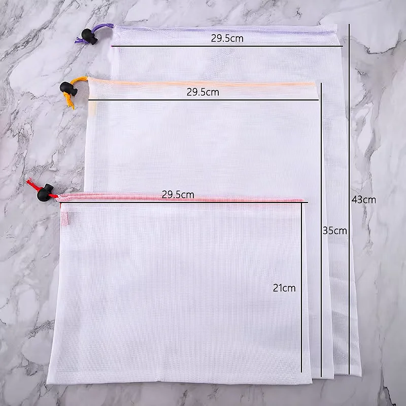 FAIS DU 5 sacchetti portaoggetti riutilizzabili in rete, forniti con logo, frutta, verdura, borse lavabili per la casa, borse portaoggetti da