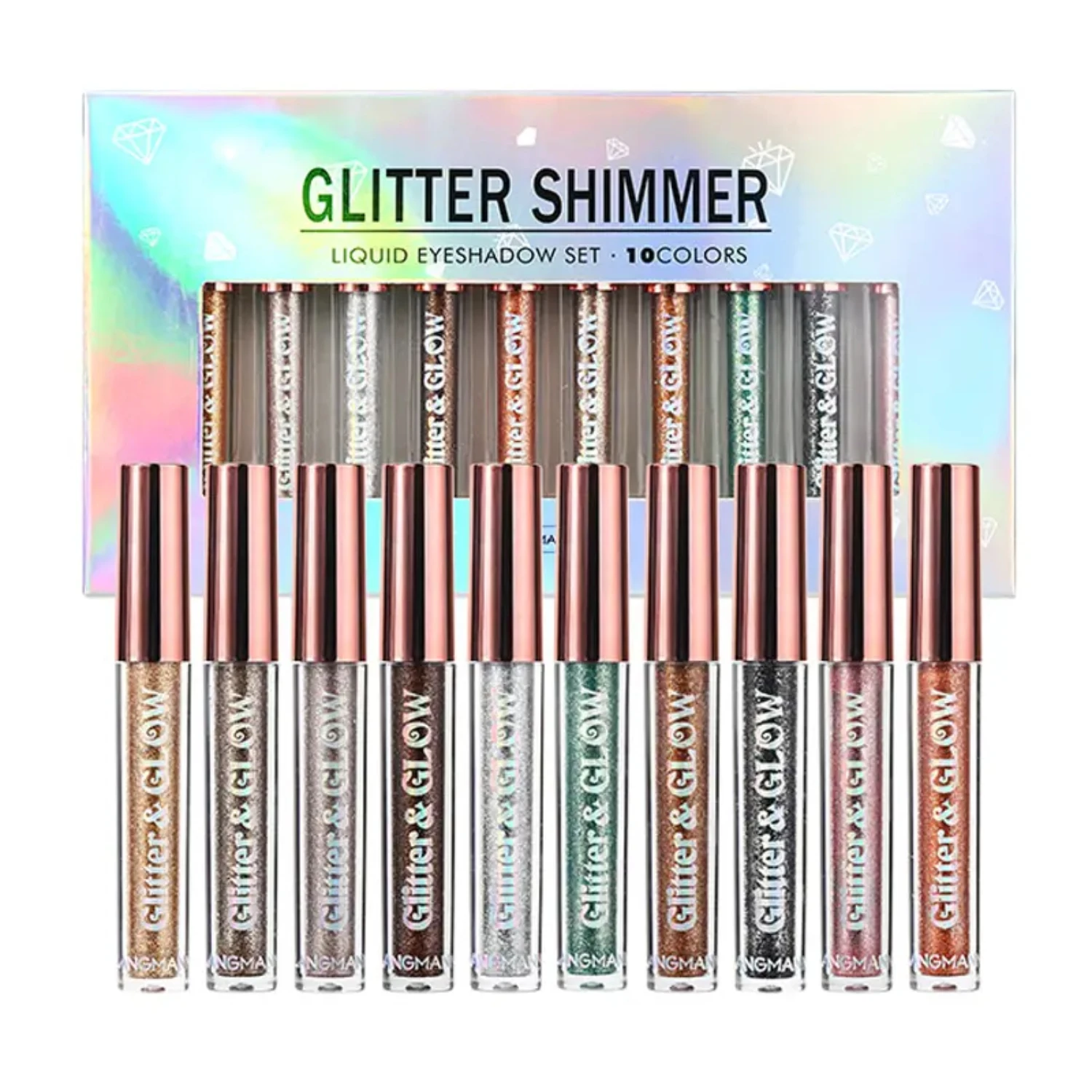Conjunto de 10 sombras líquidas com diamante brilhante para um visual glamoroso