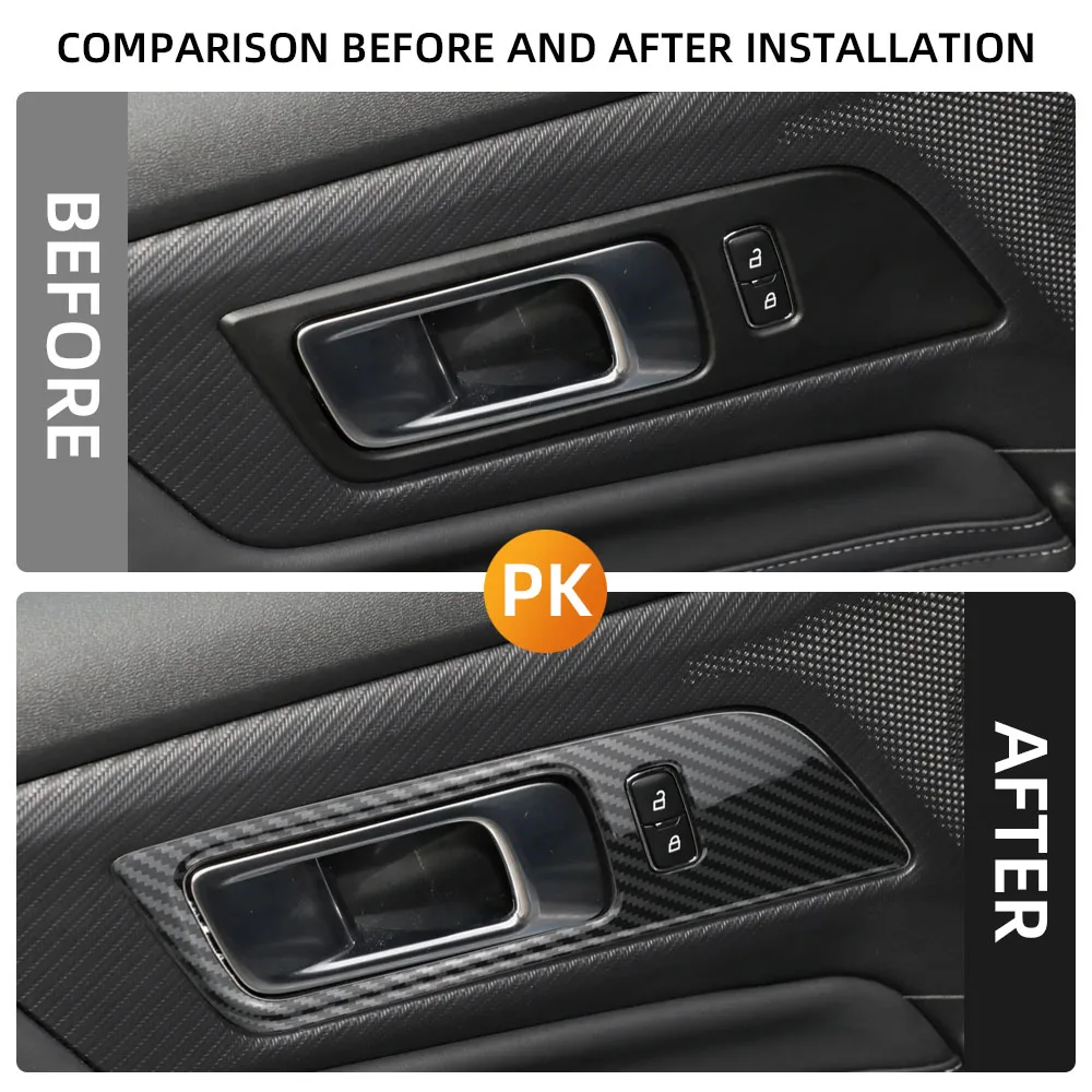 Car Door Handle Sticker Trim for Ford Mustang 2015-2023 2Pcs/set Door Handle Bowl Panel Imitation Carbon Fiber Cover Accessories