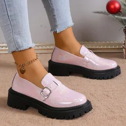 2024 Spring and Autumn Outwear Round Headed Square Heels Casual Women's Single Shoes Comfortable and Unique Casual Women's Shoes