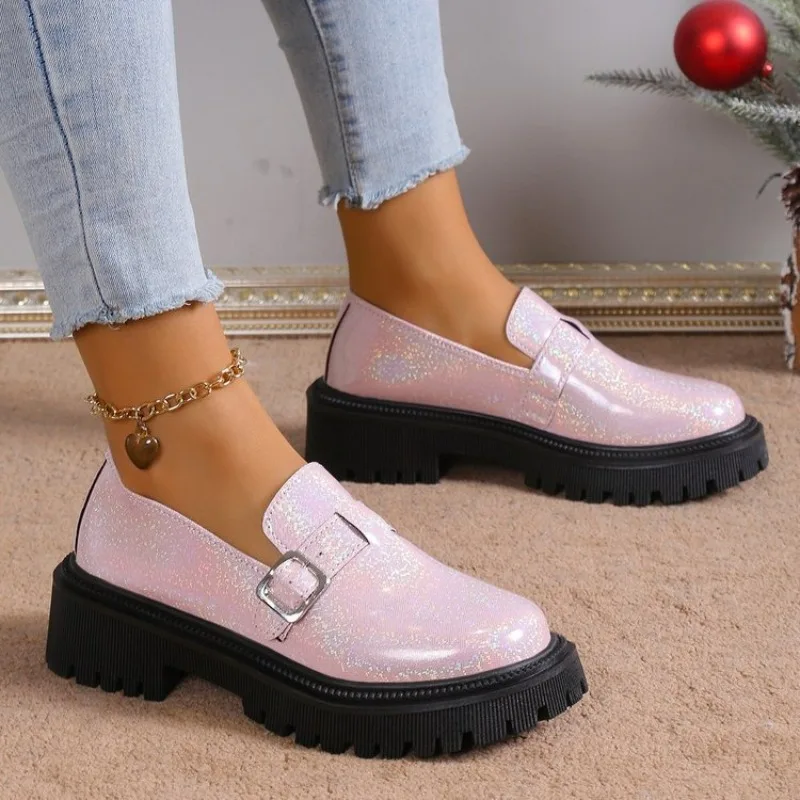 2024 Spring and Autumn Outwear Round Headed Square Heels Casual Women's Single Shoes Comfortable and Unique Casual Women's Shoes