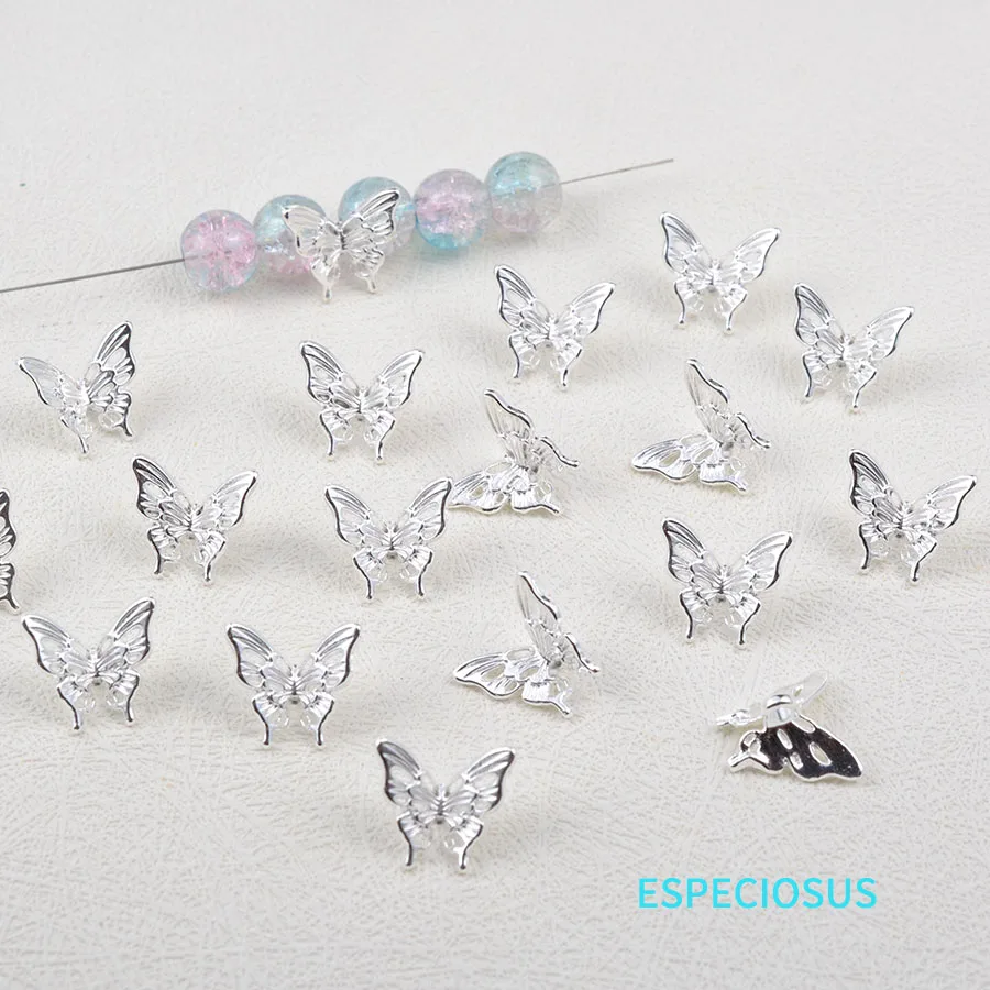 Silver Color Plated Stereoscopic Alloy Butterfly Beads Handmade Charms Hollowed Spacer For Bracelet DIY Jewelry Accessories 10pc