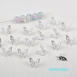 Cor Prata Banhado Beads Borboleta, Liga Estereoscópica, Encantos Handmade, Espaçador Oca para Pulseira, DIY Acessórios Jóias, 10 Pcs 10 principais vendas borboleta metal aplique - №2