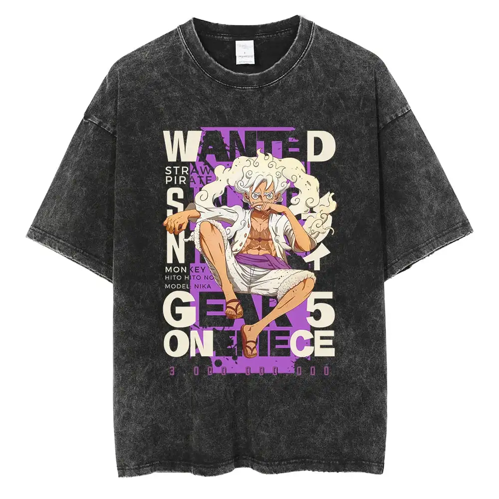 

ONE PIECE Luffy Gear 5 Wanted Shirt Anime Retro T-Shirt Designer Illustration Pattern Street Sport Harajuku Summer 2025 New