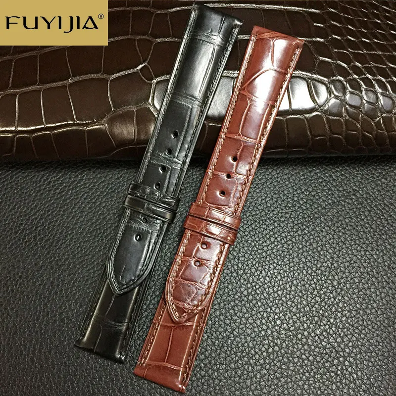 FUYIJIA Men 16MM~22MM Double-Sided Nile Crocodile Skin Watchband Master Handmade Custom Brand Watch Strap Genuine Crocodile Belt