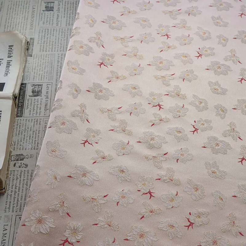 1meter Light Pink Chinese Style Imitation Song Brocade Gold Thread Jacquard Fabric DIY Craft Material Qipao Dress Fashion Design