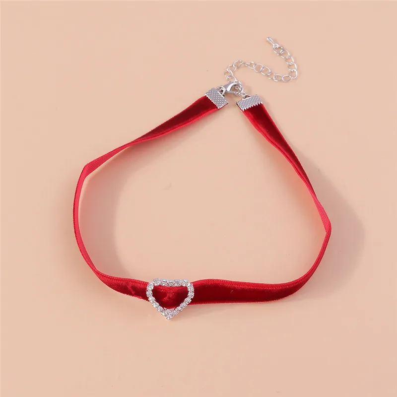 Aihua Sexy rote Samt-Choker-Halsketten für Frauen, Kristall-Herz-Halskette, Braut, Hochzeit, Party, Schmuck am Halskragen – Detail 33