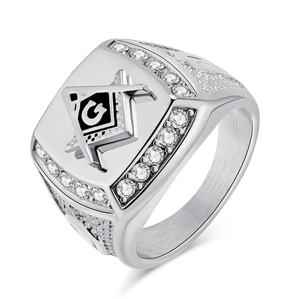 Retro Hip-hop HIOHOP Freemason Titanium Steel Rings Ring Men's Personality Domineering Brotherhood Jewelry