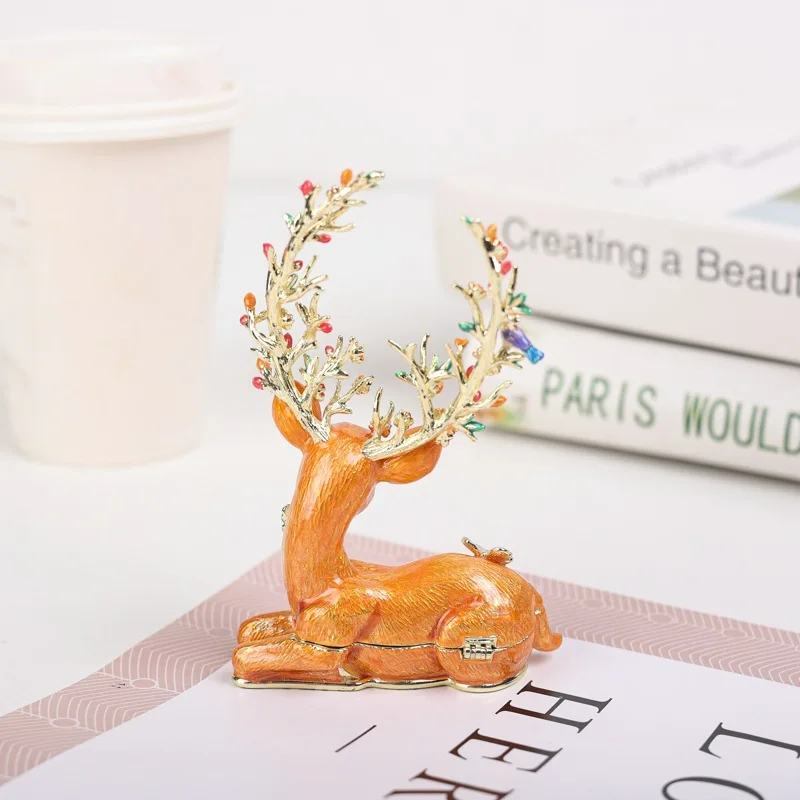 SHINNYGIFTS Enamel Eika Trinket Box Hand Painted Jewelry Box Animal Hinged Figurine Statues Home
