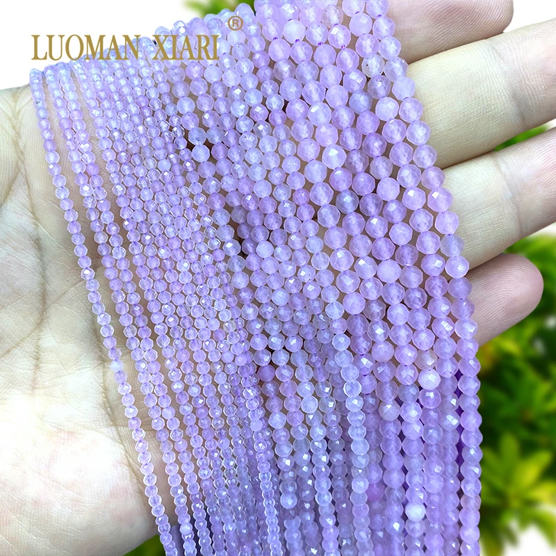 2 3 4MM Natural Stone Faceted Lavender Jades Chalcedony Loose Round Spacer Beads for Jewelry Making DIY Bracelet Accessories