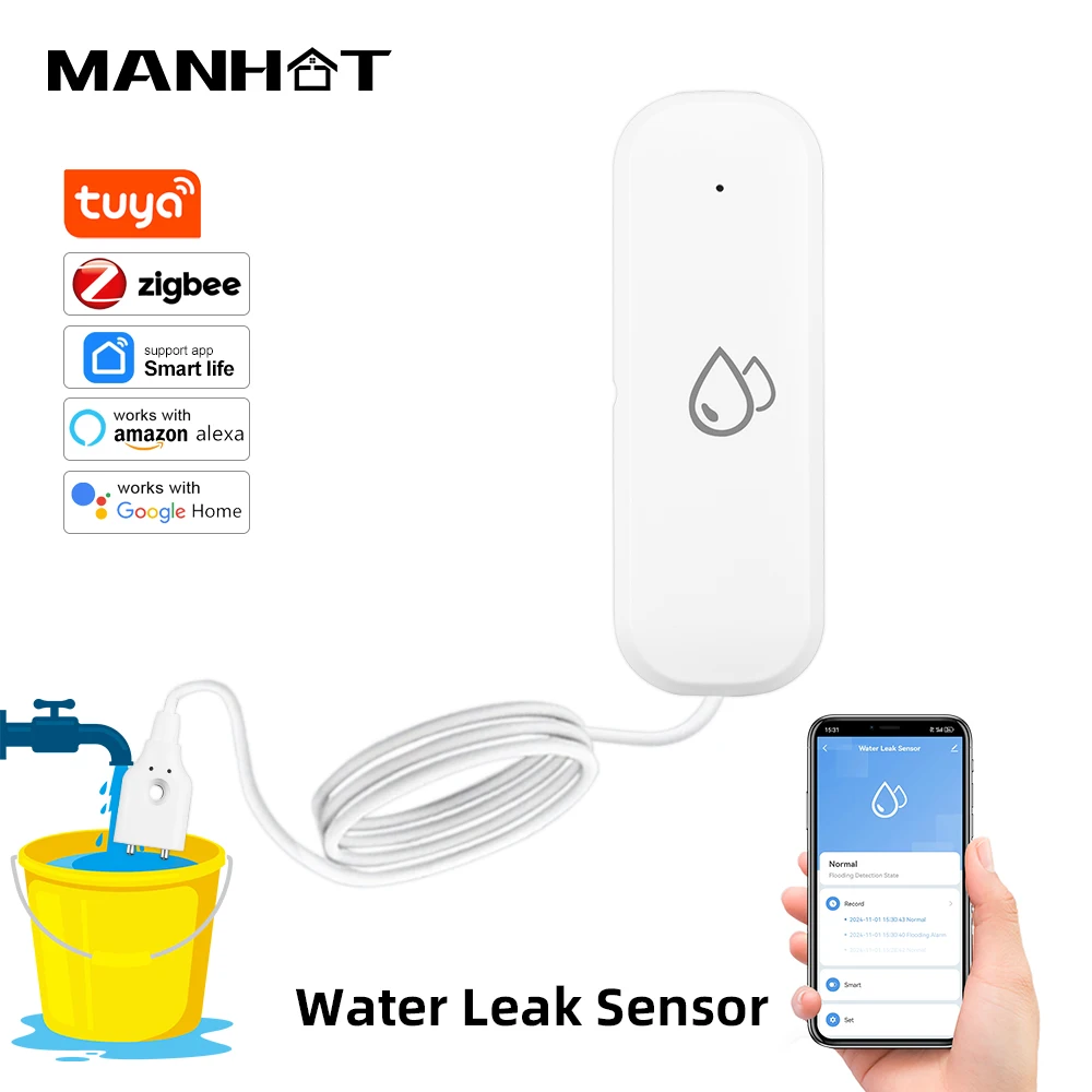 Tuya ZigBee Water Leak Sensor Flood Water Leak Alarm Smart Home Automation Residential Security Protection Smart Life App