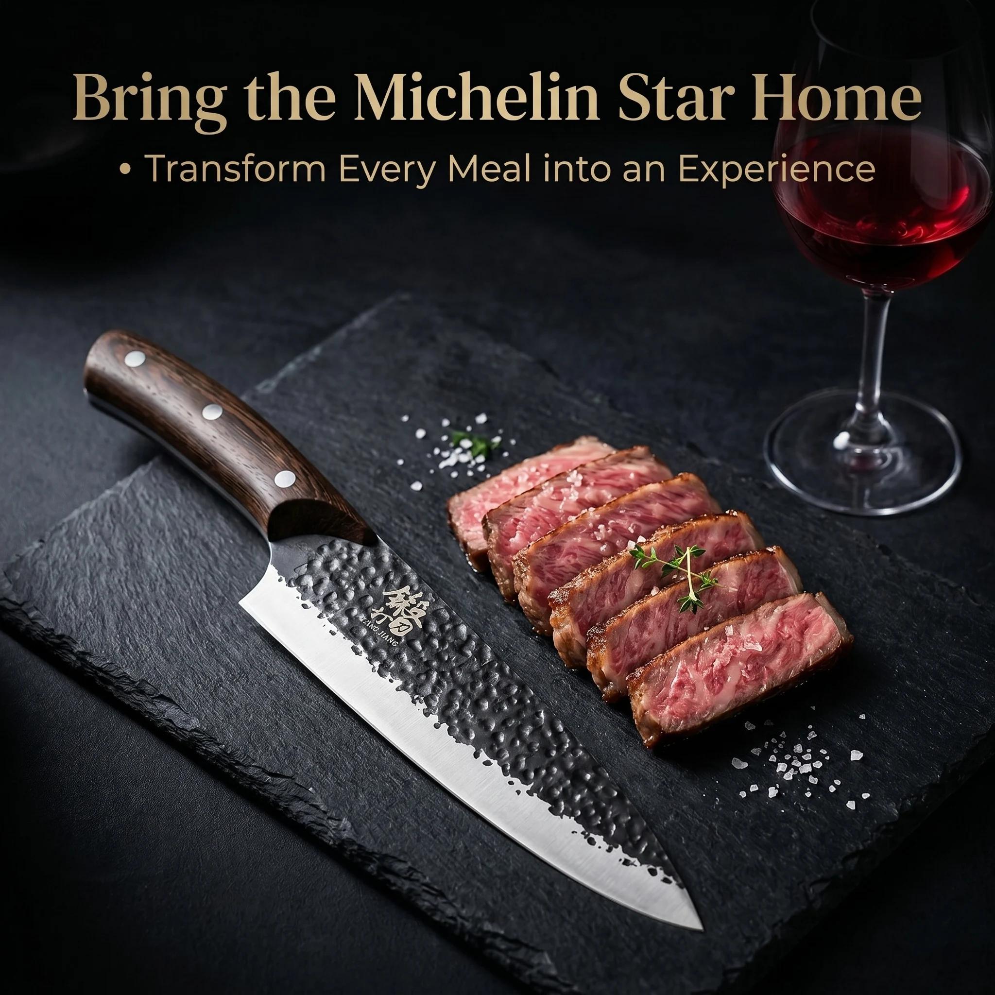 Premium 7.5 Inch Chef Knife Ultra Sharp – Hammered High Carbon Stainless Steel Non-Slip Wenge Wood Handle for Home Kitchen