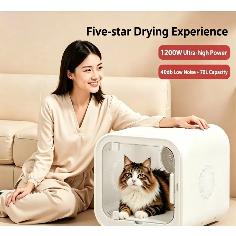 Low Noise Automatic Pet Hair Drying Box, Large Capacity Pet Dryer Box for Cats Dogs, Household Pet Bath Blowing Grooming Machine