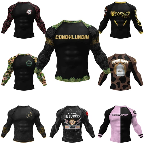 Imagen 2 del producto Cody Lundin personalizado Bjj Mma compresión Rashguard Camo Jiu Jitsu No Gi manga larga Bjj Rash Guard Fitness Wear