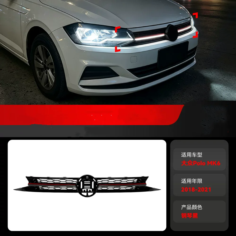 LED Honey comb Front Car Grill with DRL Day Running Light For Volkswagen vw Polo MK6 GTI 18-21 Modified Grille Decor Lamp
