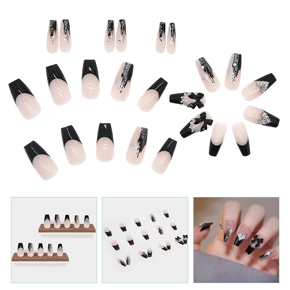 

24Pcs Full Cover False Nails Heart Shape Bowknot Design Light Weight Compact Size Nail Accessory for Women Press on Nails