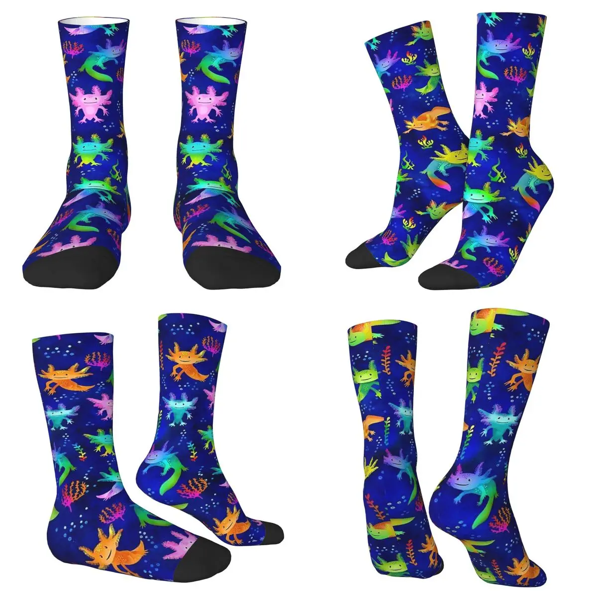 All Seasons Crew Stockings Vintage Axolotl Neon Socks Crazy Hip Hop Long Socks for Men Women Valentine's Day Gifts