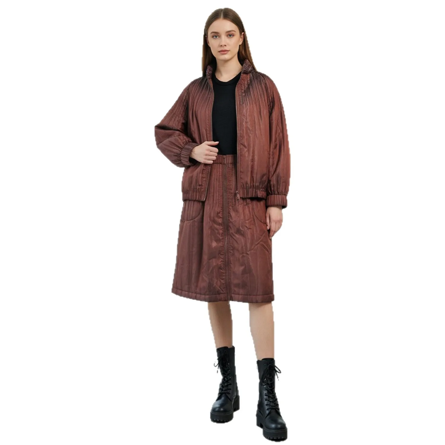 Miyake Folds 2026 Fall and Winter New Cotton Jacket Warm Suit Fashion Cotton Jacket Temperament Half-body Skirt Two-piece Set