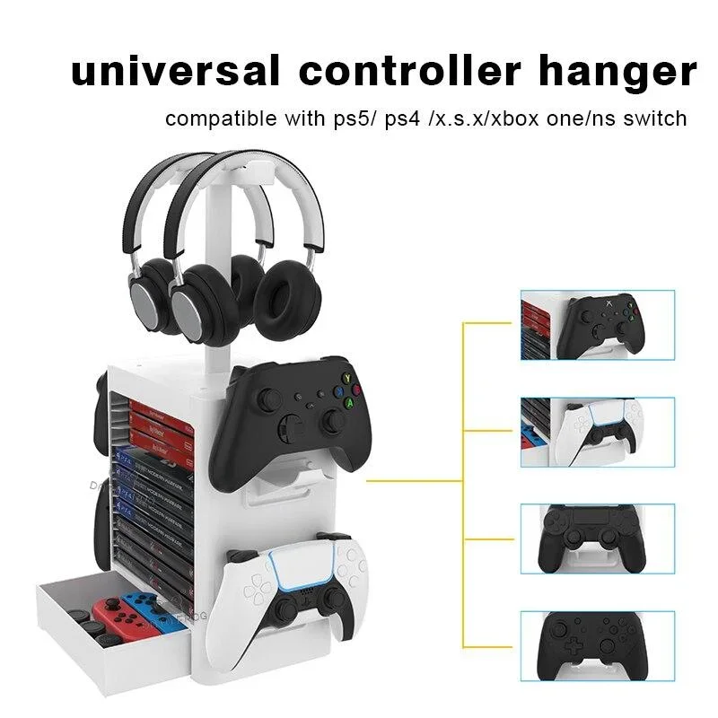 DATA FROG Multifunctional Game Disc Headphone Storage Tower Rack For PS4 PS5 Xbox Series Game Console Organizer Accessories