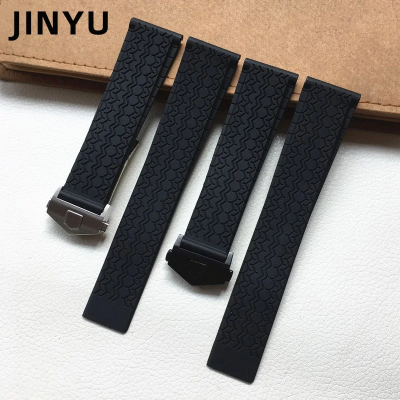 Silicone rubber Black Watchband 22mm watch belt For TAG strap CARRER F1 Heuer band butterfly buckle DRIVE TIMER Soft Bracelet