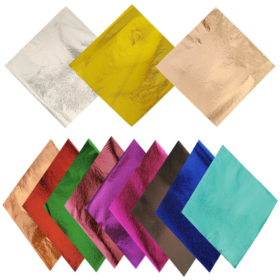 Papel de hoja de aluminio dorado de imitación de colores, decoración de arte, muebles artesanales, pinturas de uñas doradas, 12 colores, 240