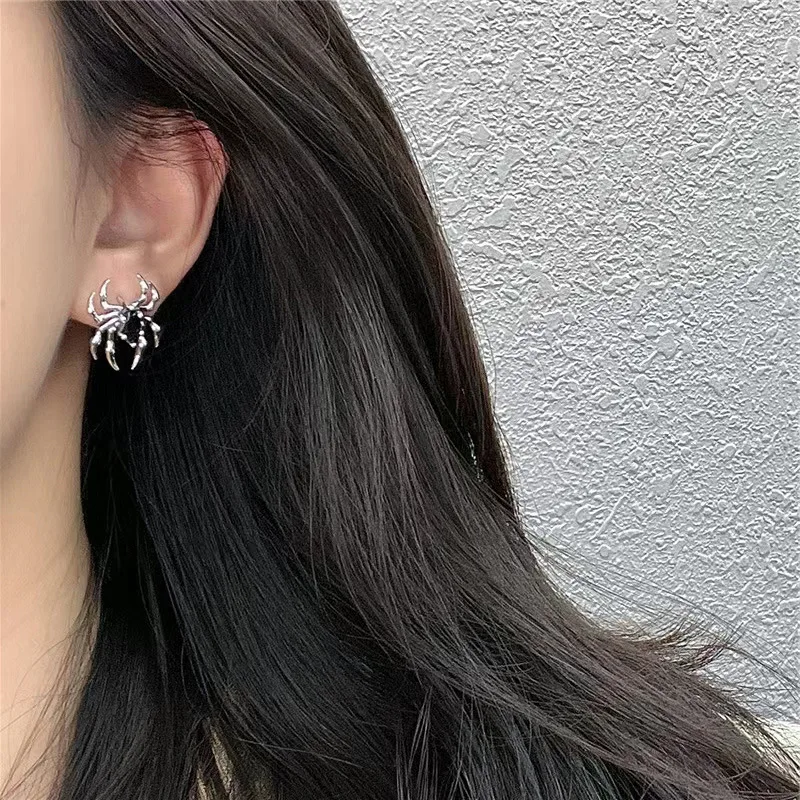 Women's Black Gothic Spider Zircon Drop Earrings