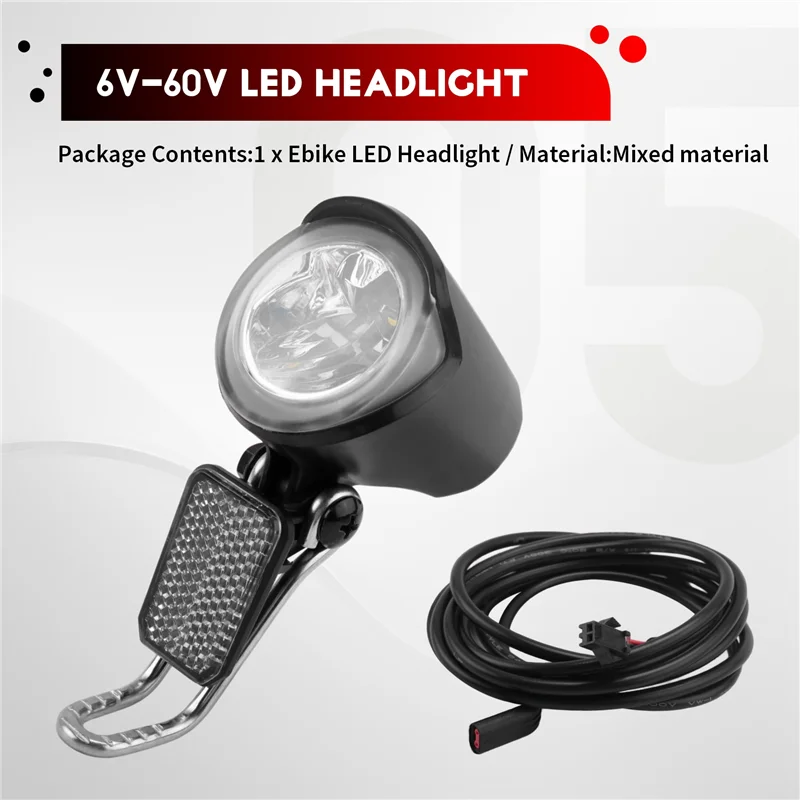 

J1UL1N цельная светодиодная фара Ebike 6 В-60 В, светодиодное освещение, оборудование для ночной езды/разъем SM
