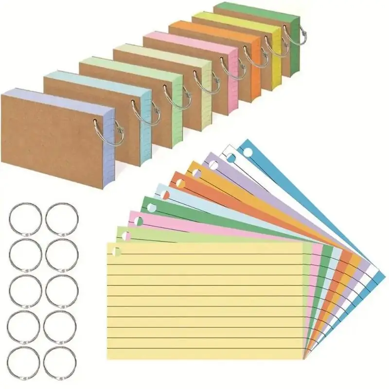 50Pages Loose-Leaf Horizontal Line  Cards Binder-Compatible Flash Revision Cards Study Office Note Pads For School & Work